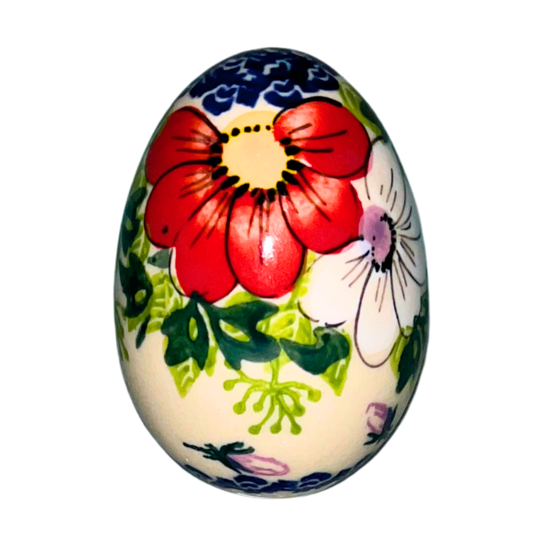 KALICH POLISH POTTERY Egg 3 inch - Pattern 730 Red Poppy Garden