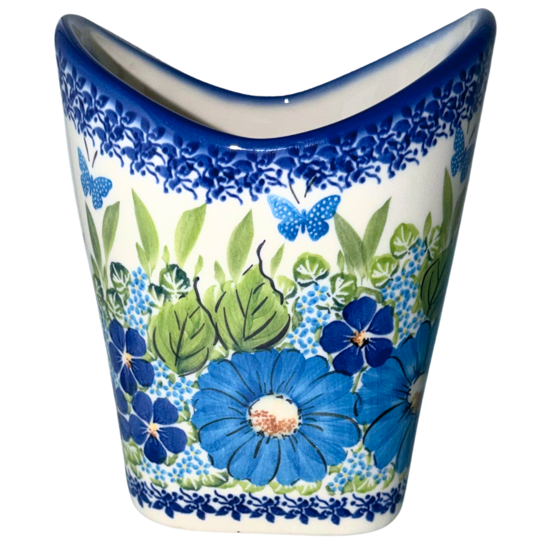 KALICH Polish Pottery Medium Container Bag Pattern 1067 Blue Garden & Butterflies