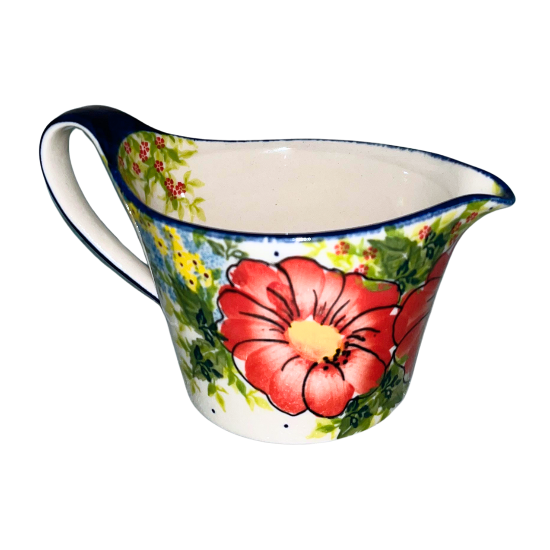 KALICH POLISH POTTERY Loop Handle Gravy Boat - Pattern 730 Red Poppy Garden