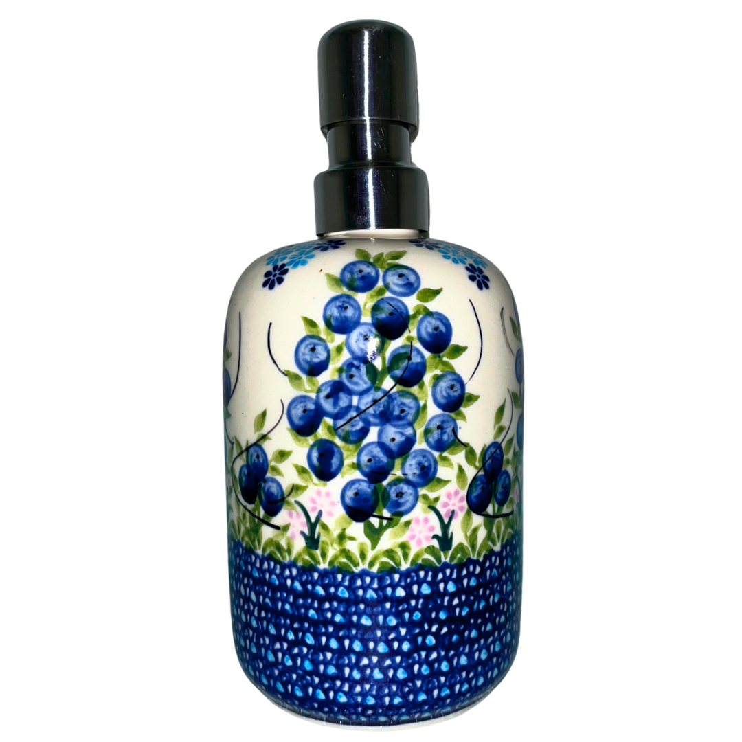 Kalich Polish Pottery Pattern 288 Blueberries, hand-painted berry and floral design with cobalt accents, Bolesławiec stoneware, durable, dishwasher and microwave safe, nature-inspired pattern.