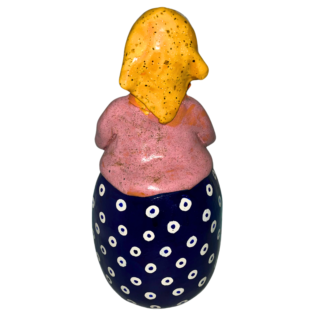 Hand-painted folk art babcia grannie figurine holding a duck