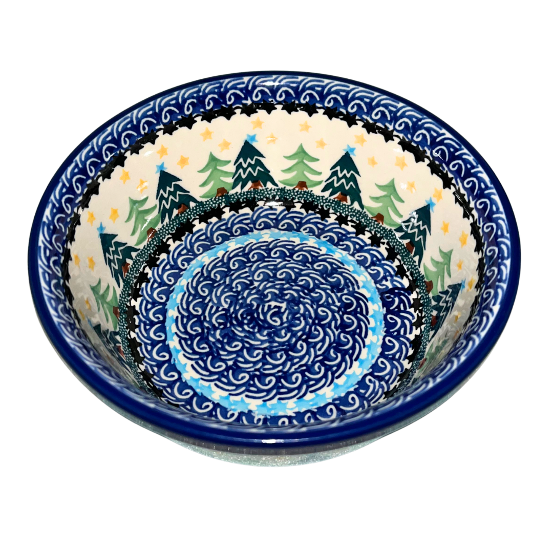 Ceramika Artystyczna Polish pottery Pattern 1284X “Christmas Trees” with festive evergreen and star design. Handmade, durable, and perfect for holiday use.