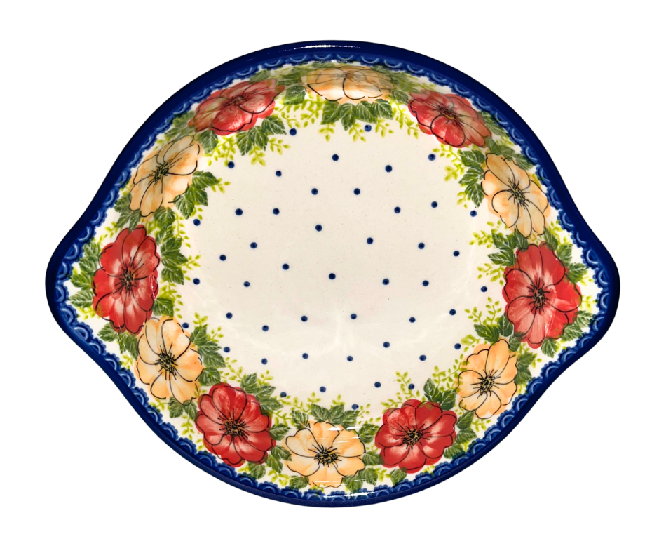KALICH Polish Pottery 11 inch Round Baker with Handles - Wildflower Meadow
