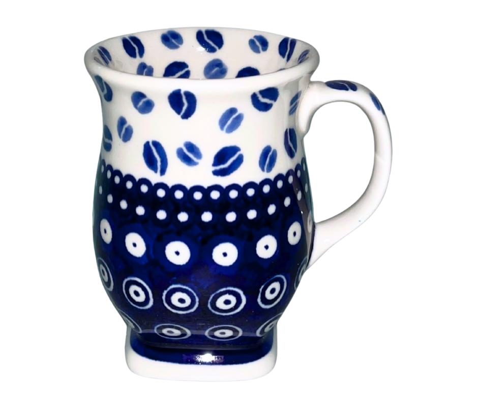 Kaola Studio Polish Pottery 10 oz Tulip Mug in Blue Coffee Beans. Limited Edition, Signed by P. Pachom 2025