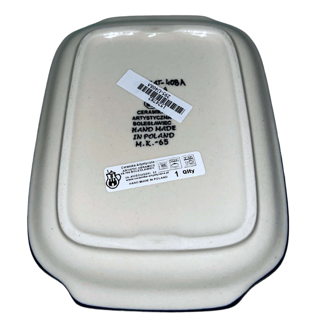 Polish pottery Pattern U408A “Green Poppies” with bold green floral design. Handmade stoneware, durable and dishwasher safe.