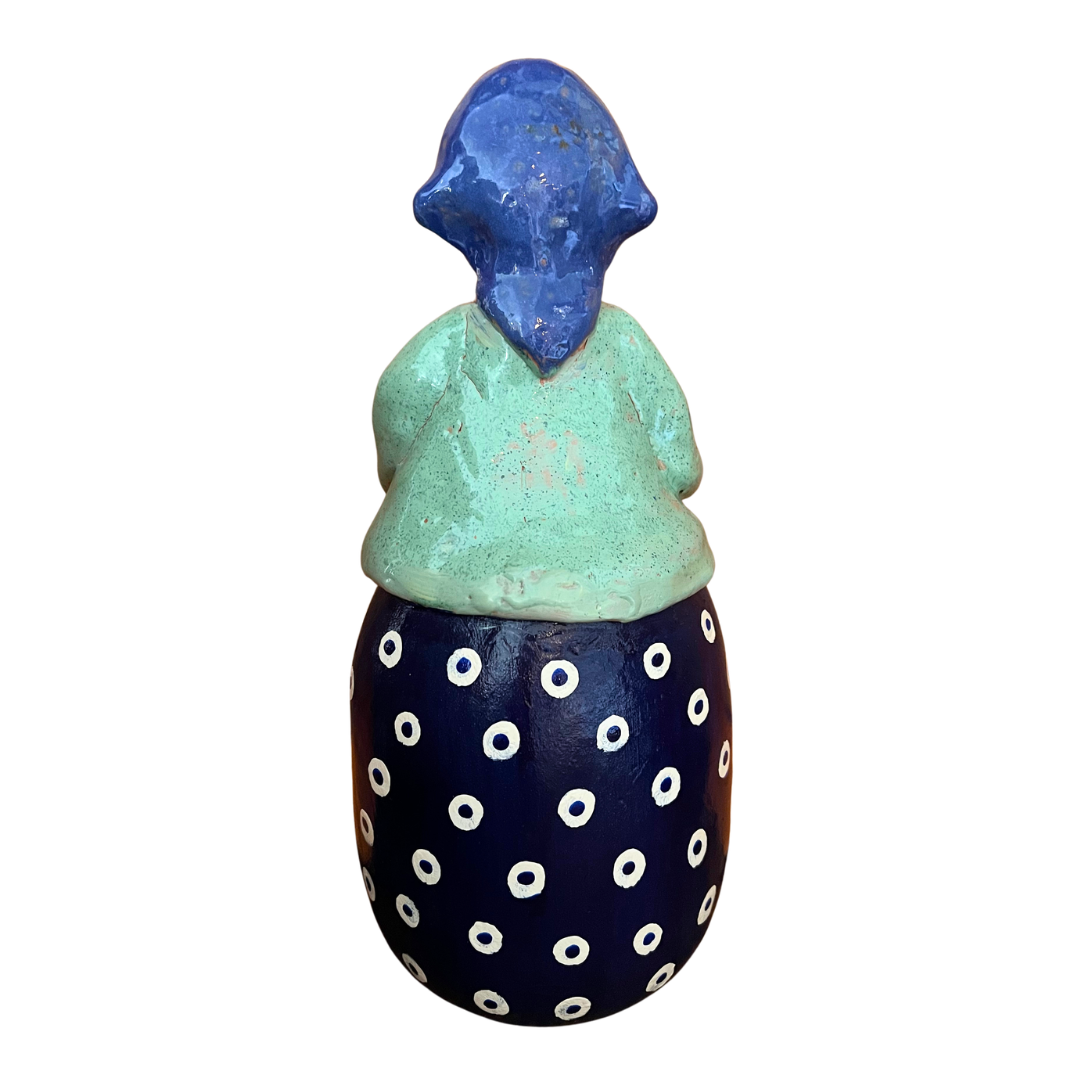 Hand-painted Polish folk art babcia grannie figurine holding a loaf of bread