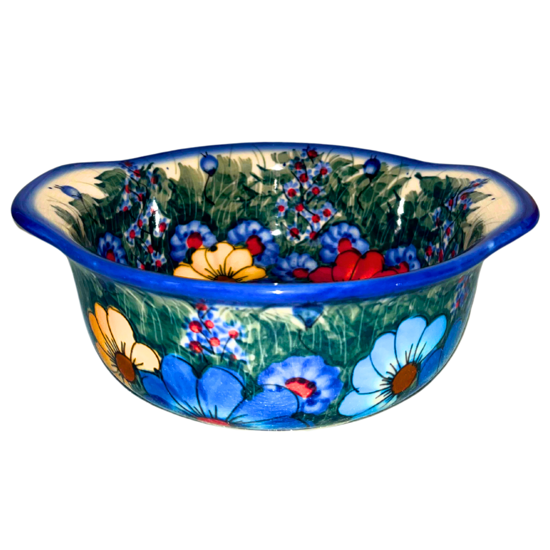 Ceramika Kalich Pattern 127 Wildflowers Polish pottery with hand-painted colorful flowers and greenery. Authentic Bolesławiec stoneware, durable, dishwasher, microwave, and oven safe.