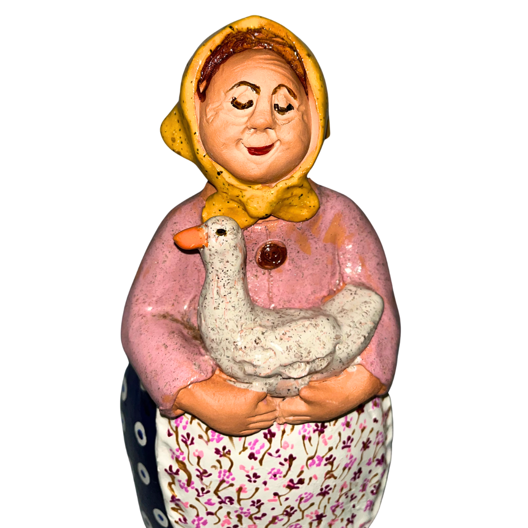Polish Grannie Babcia with Duck Handsculpted Folk Art 12 inch 7750