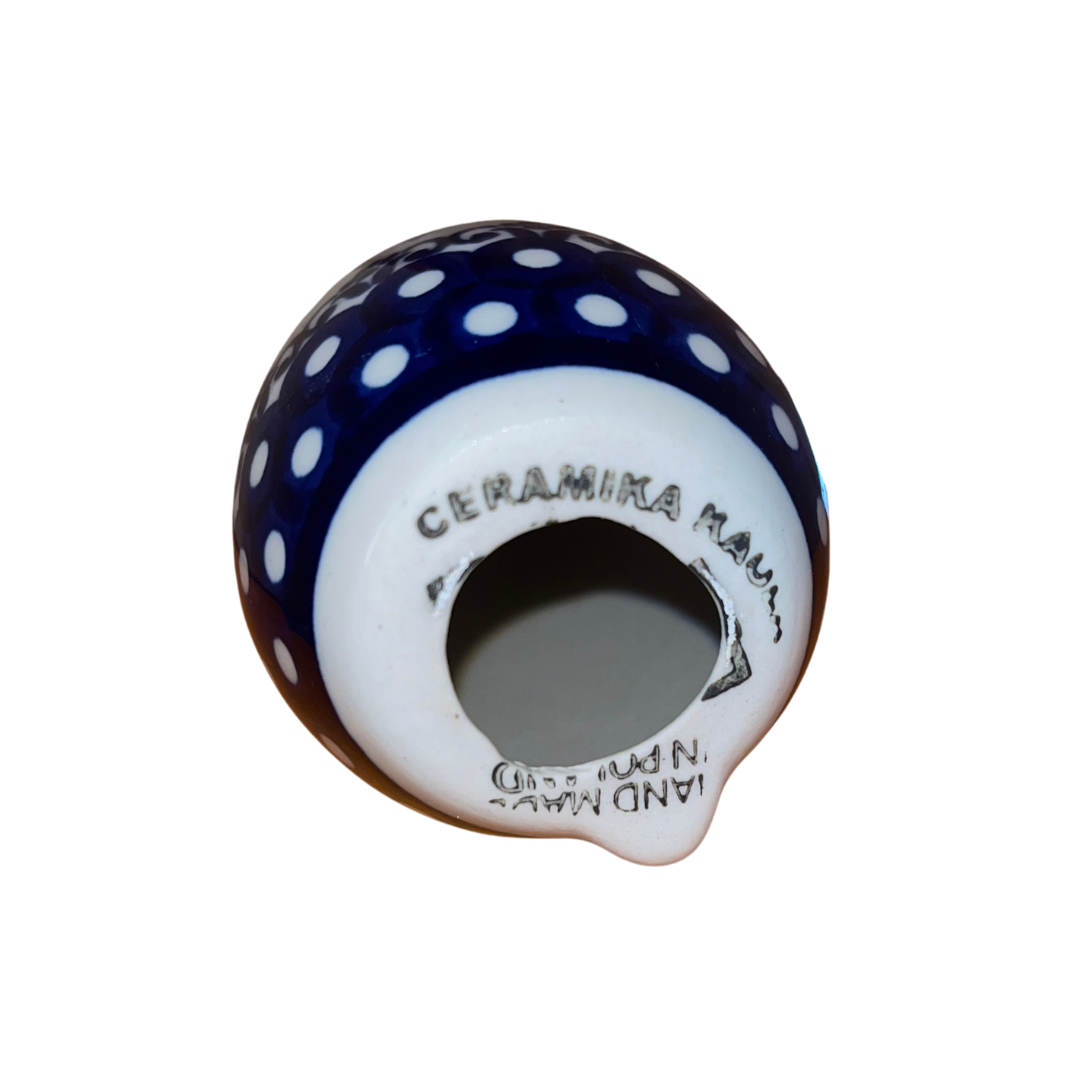 5.75" Polish pottery bunny by Kaola, hand-painted in red & blue flowers. Glossy, durable, collectible ceramic figurine.