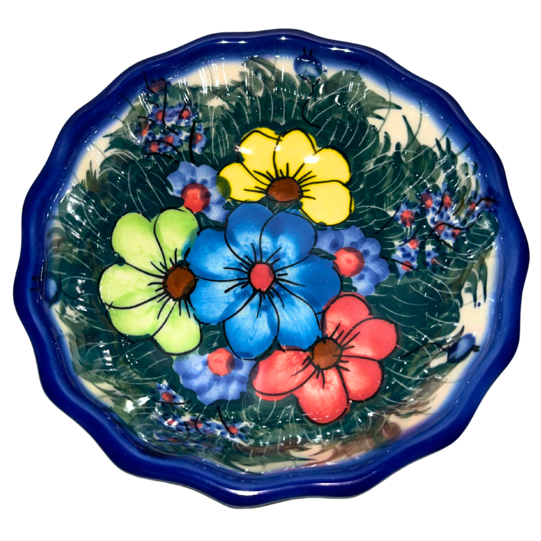 Ceramika Kalich Pattern 127 Wildflowers Polish pottery with hand-painted colorful flowers and greenery. Authentic Bolesławiec stoneware, durable, dishwasher, microwave, and oven safe.