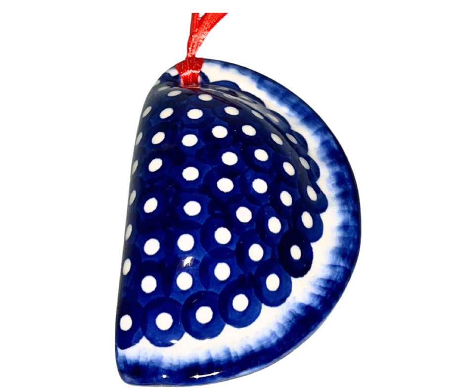 Kaola Studio Polish Pottery Pierogi Ornament - Traditional Cobalt with White Dots