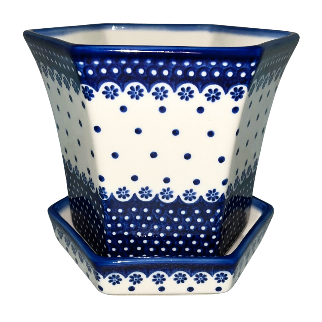 KALICH Polish Pottery 5 inch Flower Pot. Queen Anne's Lace Pattern 1035