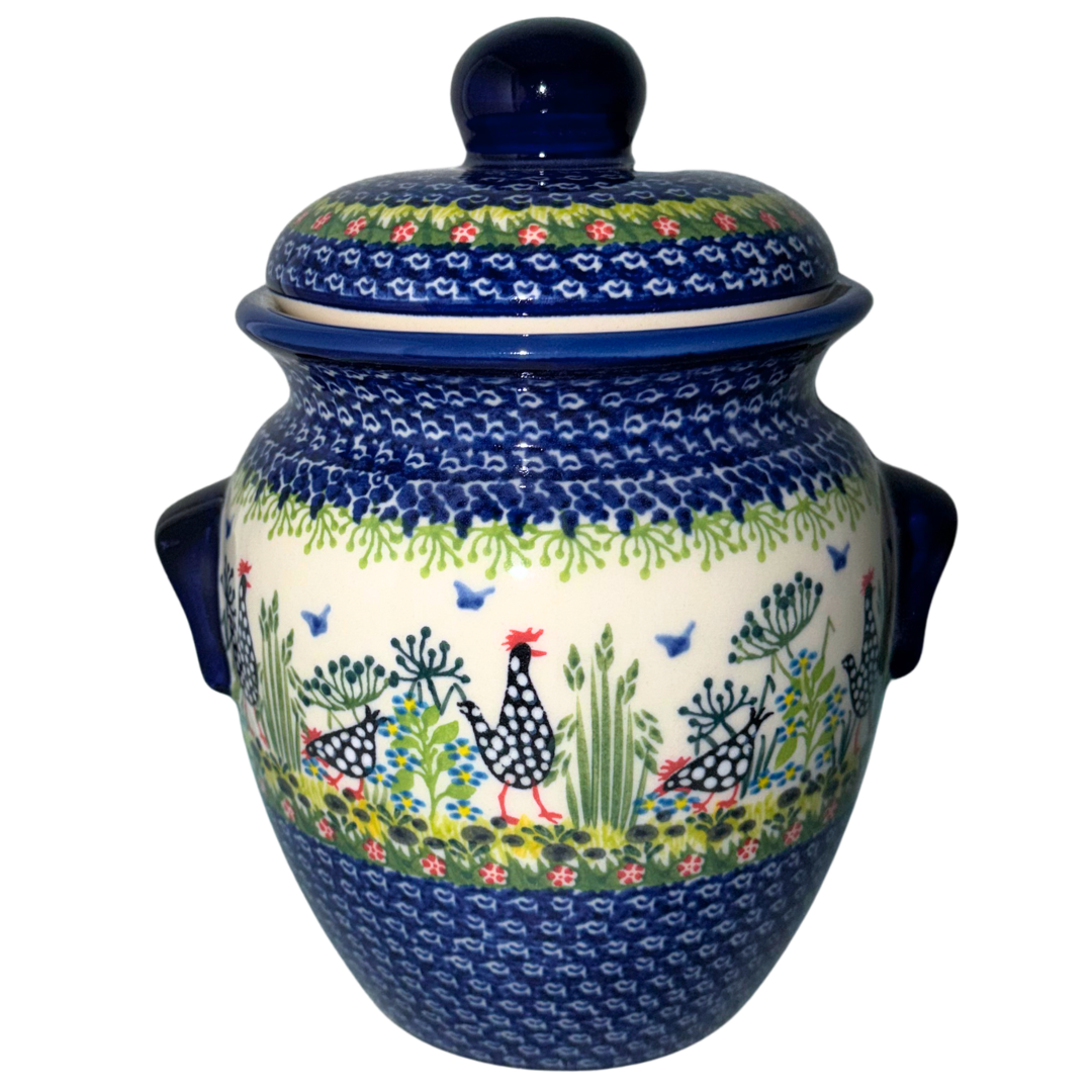KALICH Polish Pottery 1.5 Liter Container with Lid Polka Chicken 950