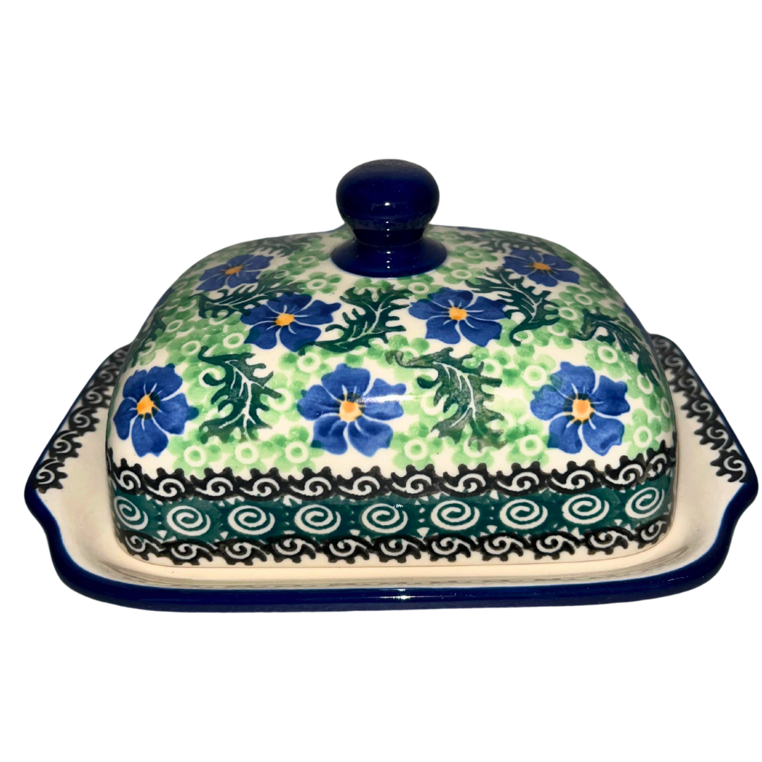Ceramika Artystyczna Sweet Violets pattern 1538X Polish Pottery with blue violet floral design nestled among soft green foliage. Hand-painted, durable, and dishwasher safe.