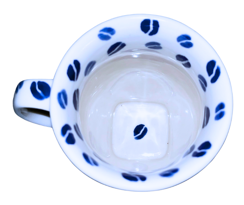 Limited Edition 2025 Polish pottery tulip mug by Kaola Studio, signed by artist P. Pachum. Hand-painted & stamped cobalt design, handmade in Bolesławiec, Poland.