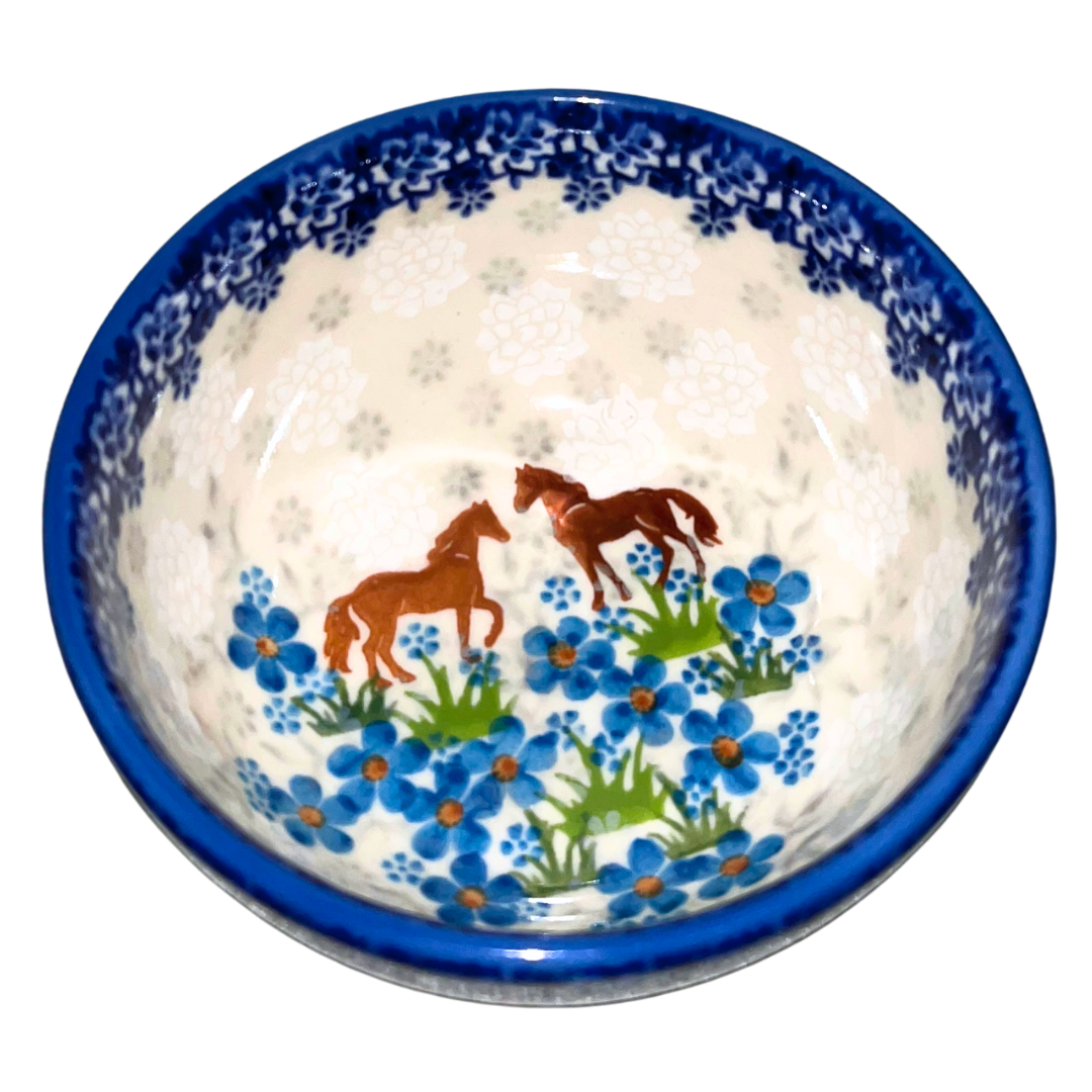 KALICH Polish Pottery 5 inch Ice Cream Bowl 1311 Blue Meadow Horses