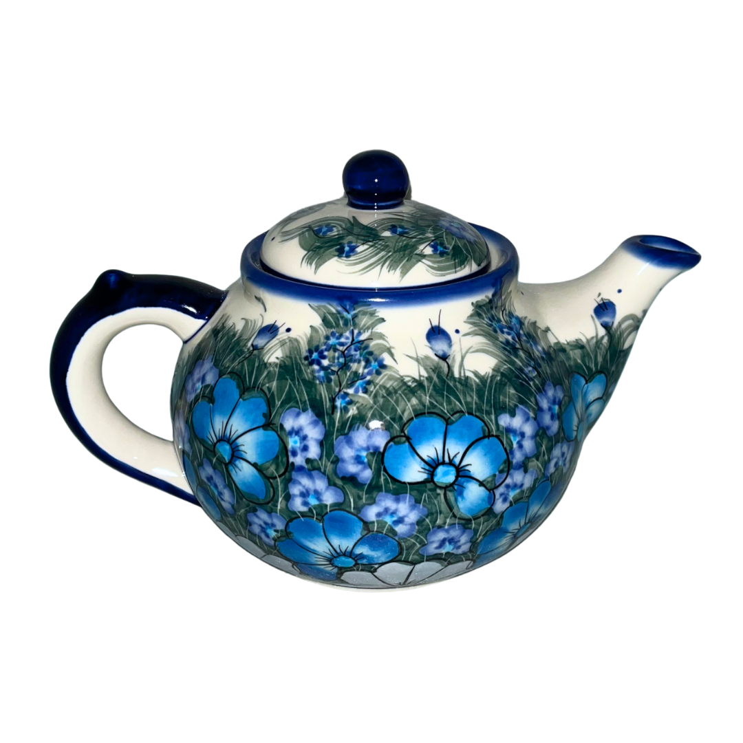 Ceramika Kalich Pattern 127/12 Wildflowers in Blue Polish pottery with hand-painted floral design. Authentic Bolesławiec stoneware, durable, dishwasher, microwave, oven safe.
