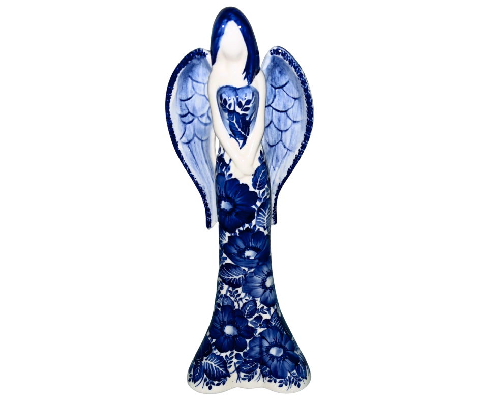 Kaola Studio Polish Pottery 12 inch Angel in Cobalt Poppies. Limited Edition, Signed by A. Pachom 2025
