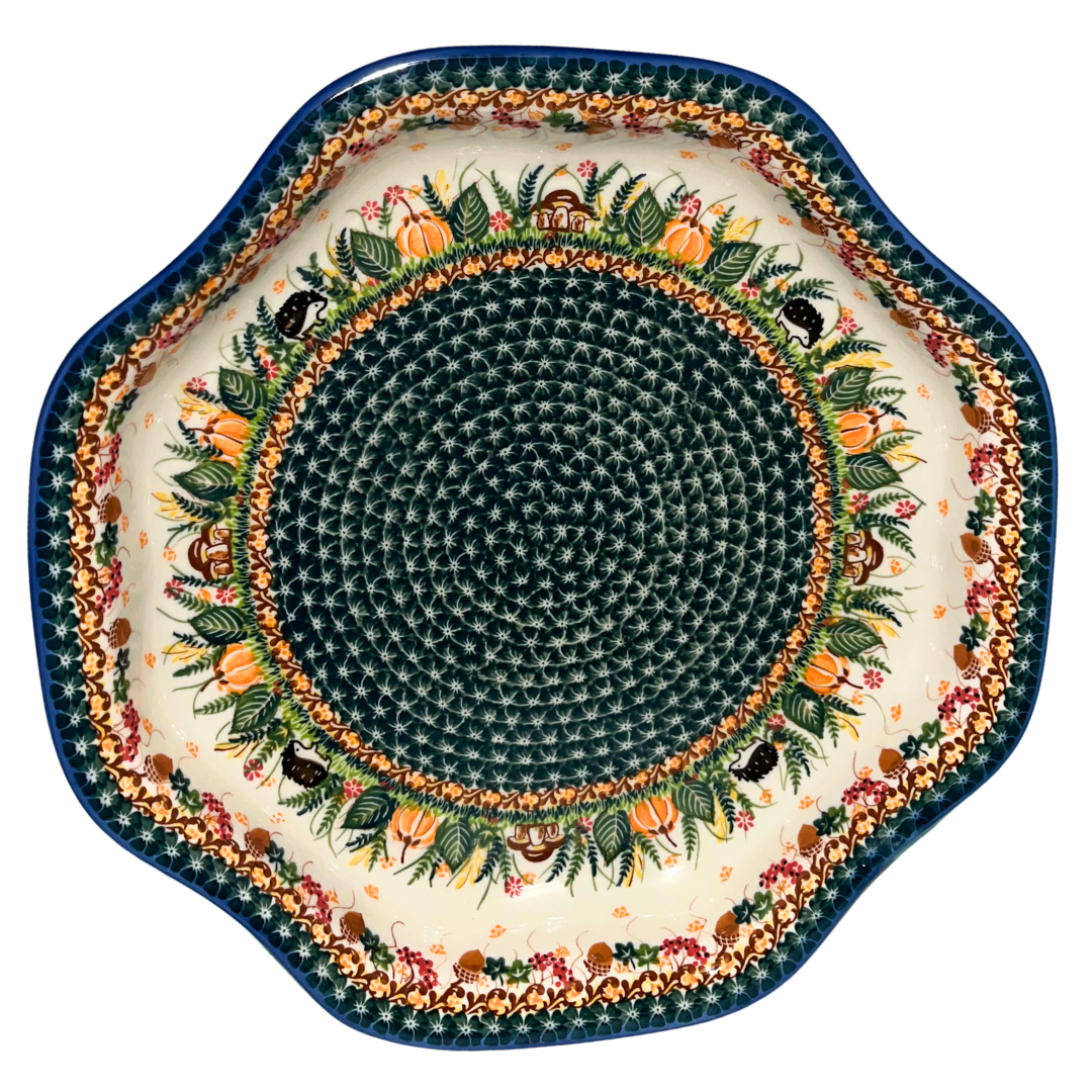 KALICH POLISH POTTERY 15 inch Clover Bowl - Pattern 1046 Hedgehog and Acorns