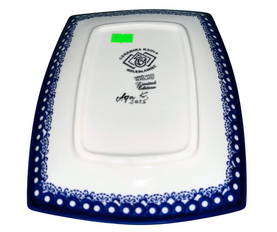 Limited Edition 2025 Polish pottery oval platter by Kaola Studio, signed by artist Aga K. Hand-painted red and white florals. Handmade in Poland.