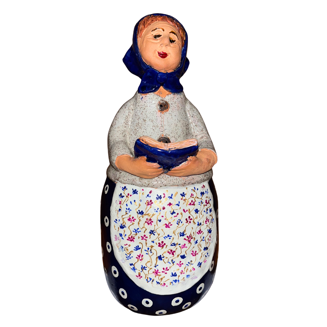 Polish Grannie Babcia with Book Handsculpted  Folk Art 12 inch 7677