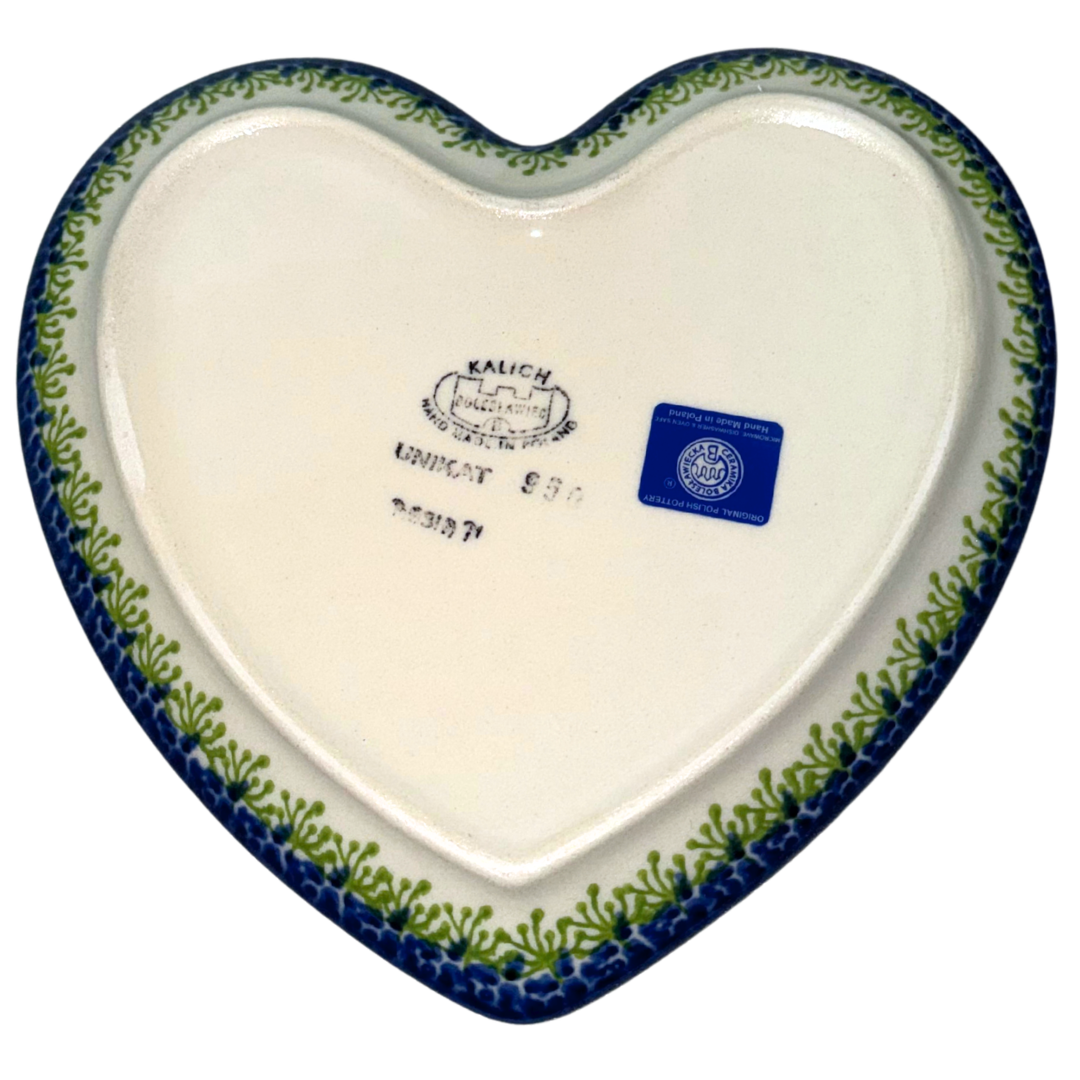 Ceramika Kalich Pattern 950 Polka Chicken Polish pottery with hand-painted hens and floral garden design.