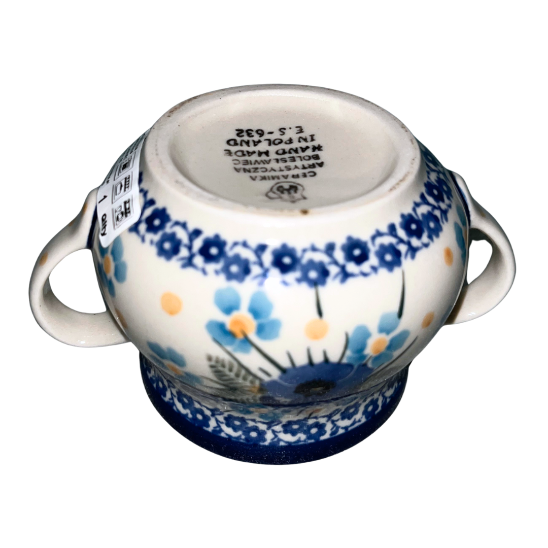 Ceramika Artystyczna Polish Pottery 2276x Blue Dreams pattern, soft blue floral with fern accents and cobalt border, hand-painted Bolesławiec stoneware, elegant and serene design.