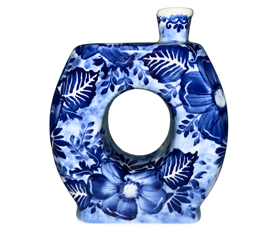 Kaola Studio Polish Pottery 6x4 inch Limited Edition Sculptural Vase in Blue Floral, Signed by Aga K.