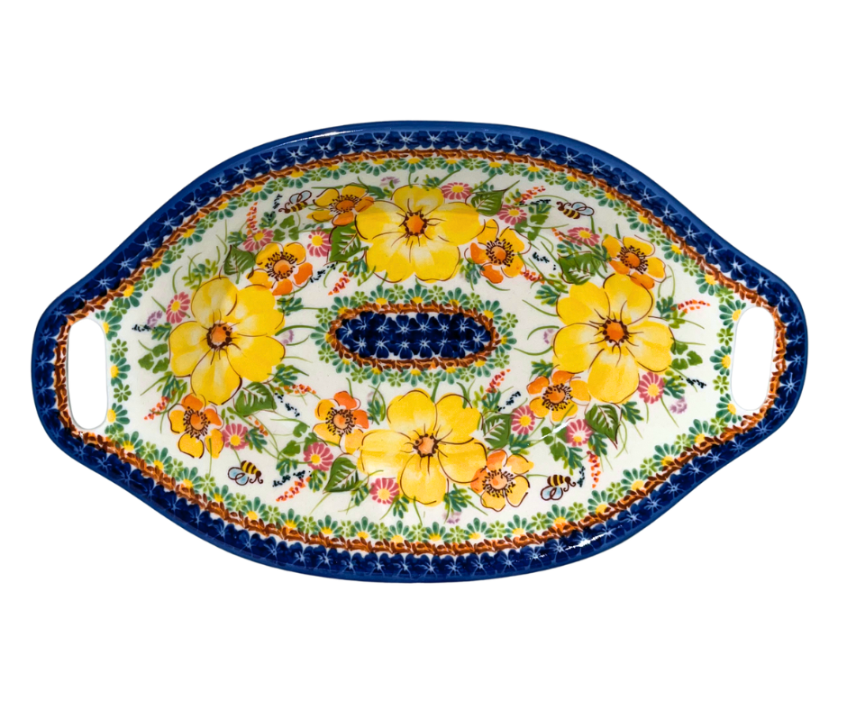 KALICH Polish Pottery 12 inch Bread Platter - Golden Blossom Bee 816