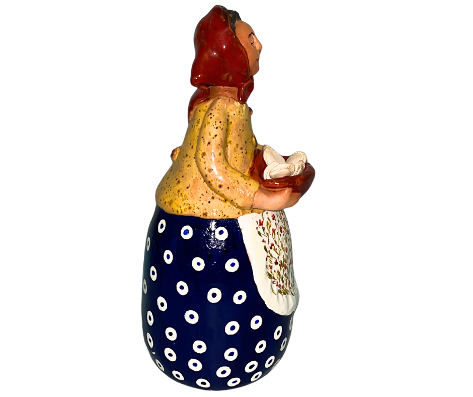 Polish Grannie - Babcia - holding a bowl of Pierogi  Handsculpted Handpainted Folk Art