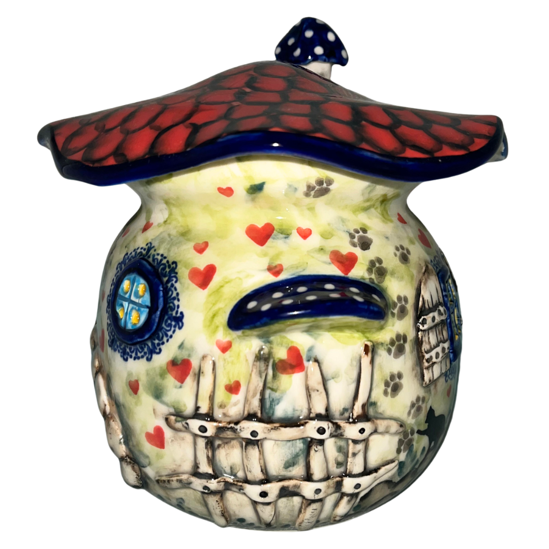 Limited Edition 2026 Kaola Studio tea light house, hand-painted and signed by Aga K. A whimsical Polish pottery collectible that glows beautifully with a tea light.