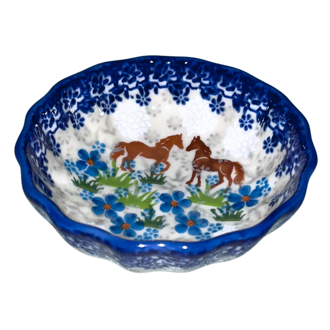 KALICH Polish Pottery 5 inch Scalloped Bowls 1311 Blue Meadow Horses