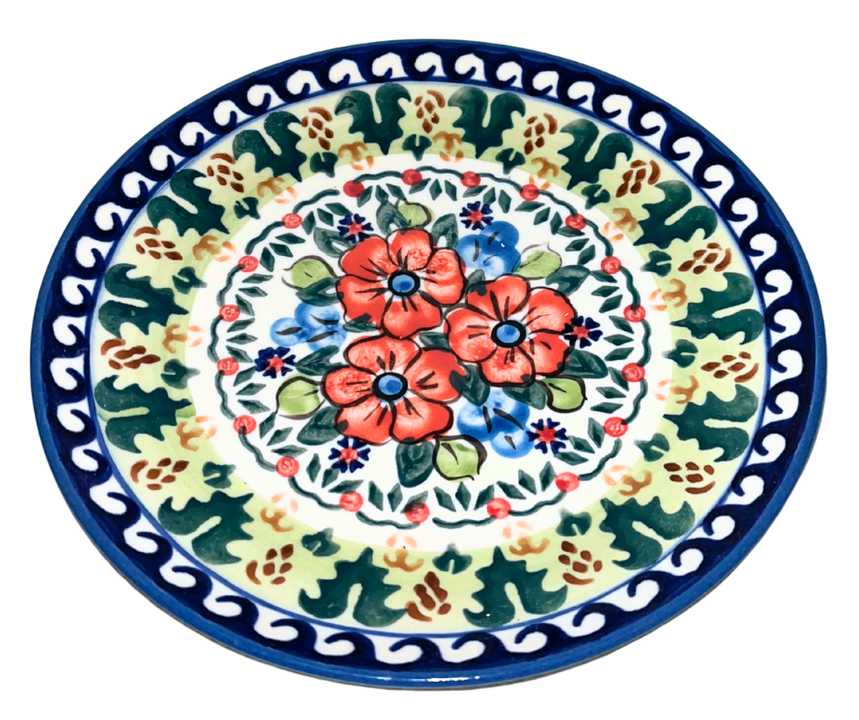 Authentic WIZA Polish Pottery Pattern U13 with delicate pink and blue florals. Handmade in Poland from durable stoneware. Oven, microwave, and dishwasher safe.