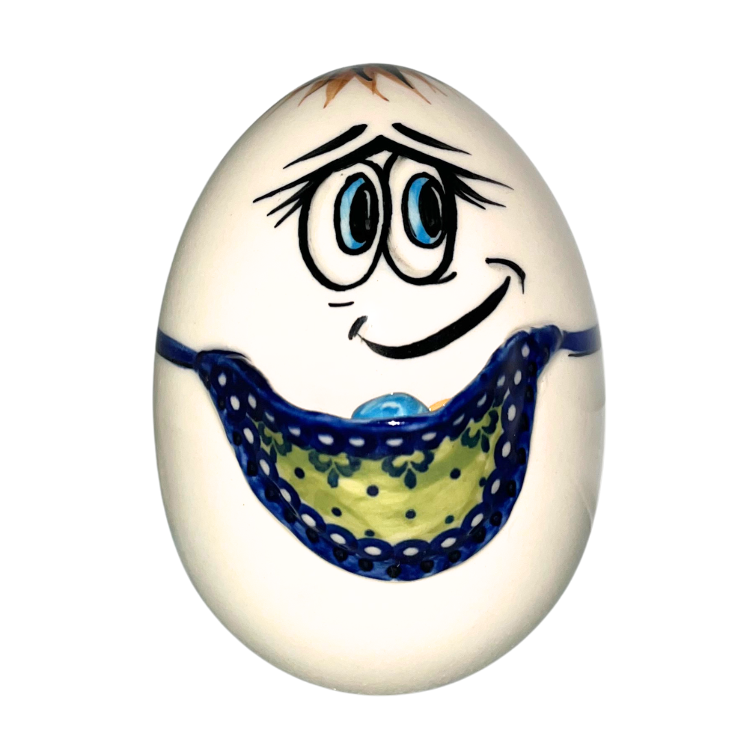 Handcrafted Kaola Studio 5" ceramic egg with apron and eggs, hand-painted, limited edition, signed A. Pachom 2025. Whimsical collectible décor.