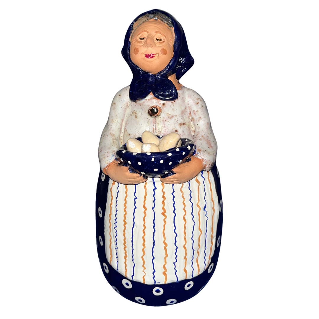 Polish Grannie Babcia with Bowl of Eggs Hand sculpted Folk Art 12 inch 7764