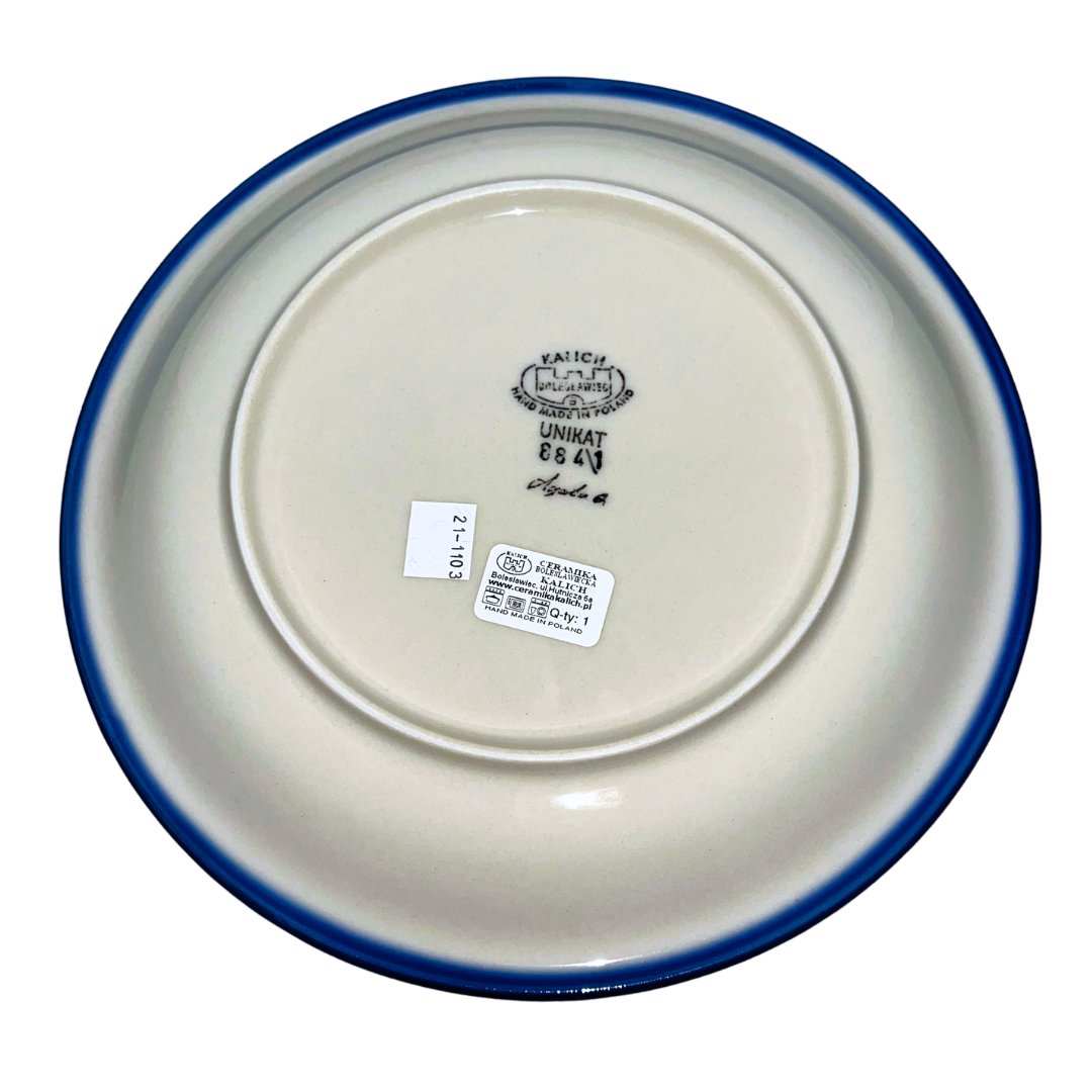 Handmade Ceramika Kalich Polish pottery in Pattern 884 Sealife with Red Crabs. Colorful coastal design featuring seahorses, starfish, and crabs. Microwave and dishwasher safe stoneware.