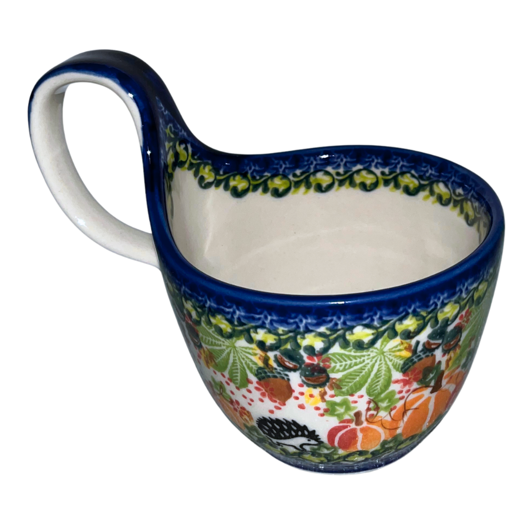 KALICH Polish Pottery Bowl / Mug with Loop Handle 12 oz 1103 Hedgehog & Pumpkins