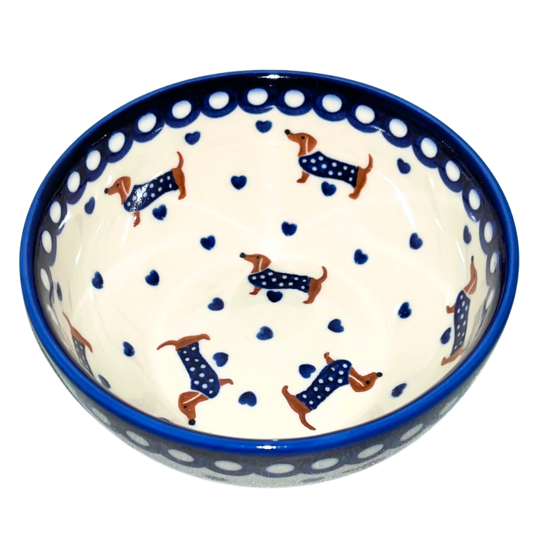 KALICH Polish Pottery 6 inch Bowl 1322 Blue Dachshunds