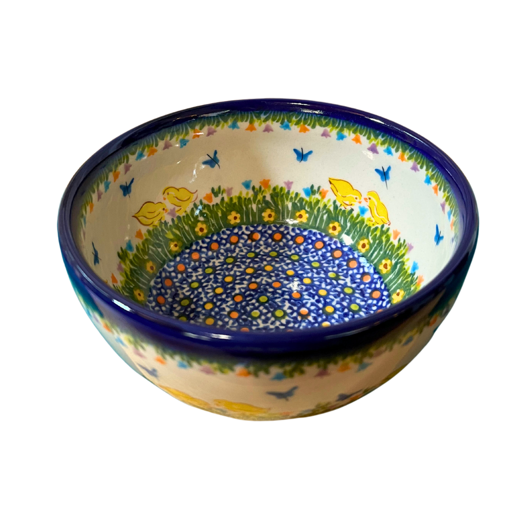 Kalich Polish Pottery XL lasagna baker, Unikat 757 Chicks pattern. Hand-painted stoneware, 10.8x15x3 inches, handmade in Boleslawiec, Poland.