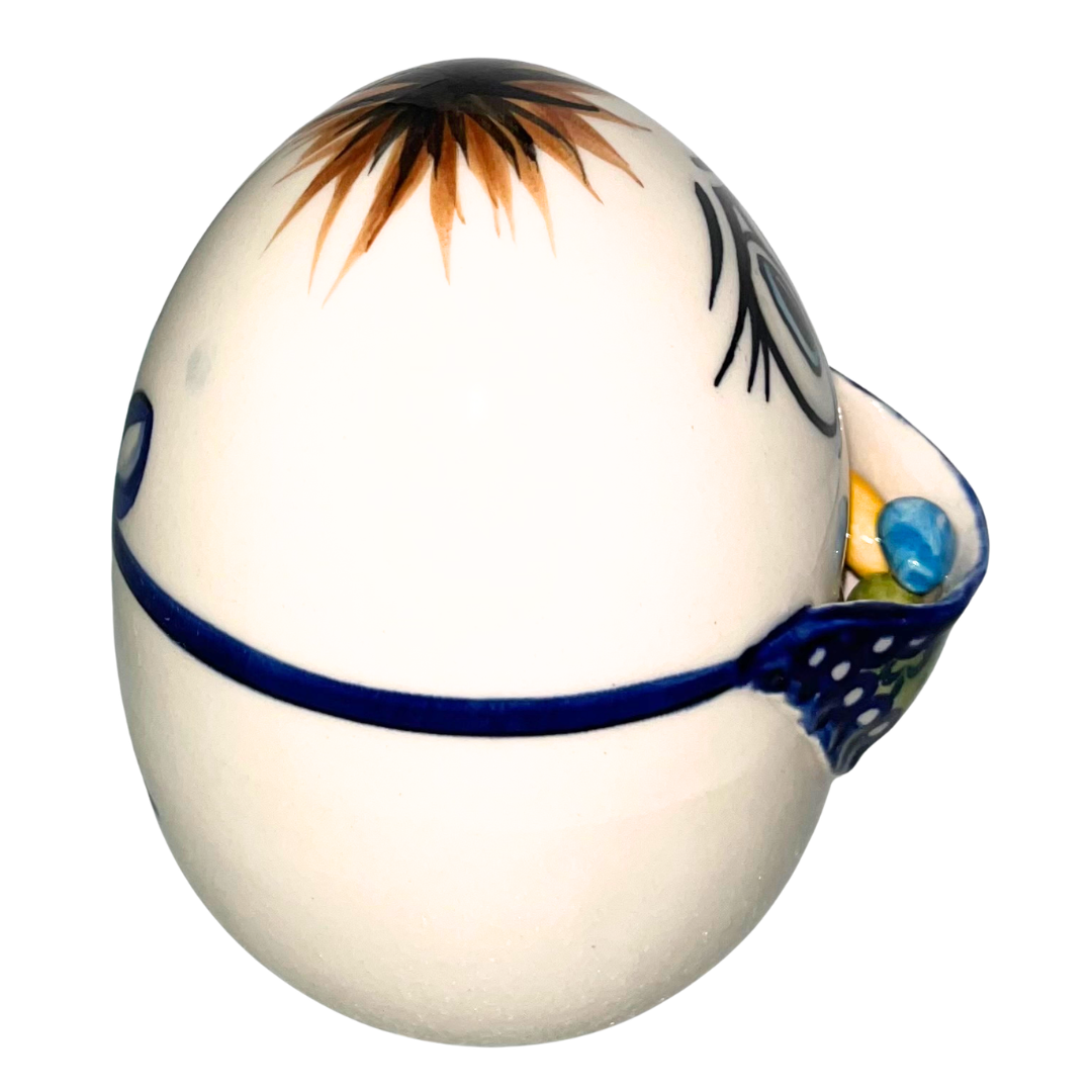 Handcrafted Kaola Studio 5" ceramic egg with apron and eggs, hand-painted, limited edition, signed A. Pachom 2025. Whimsical collectible décor.