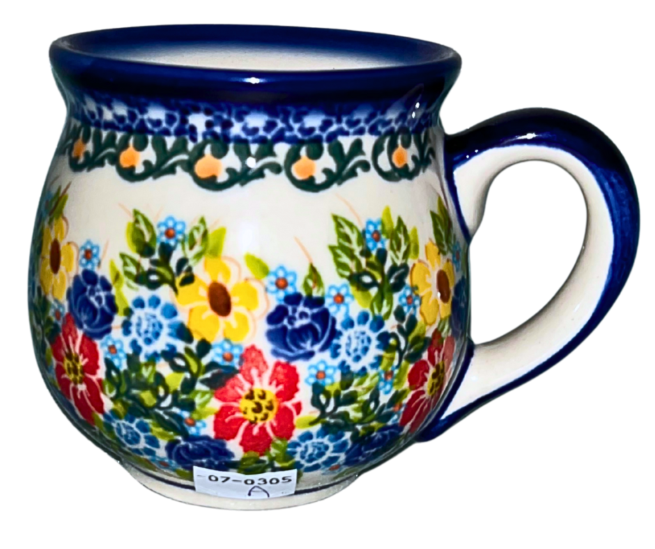 Mom Polish Pottery Mug – 10 oz | Kalich Pattern 590 Hand-painted Mom mug by Ceramika Kalich in vibrant pattern 590. Handmade in Bolesławiec, Poland. Dishwasher & microwave safe.