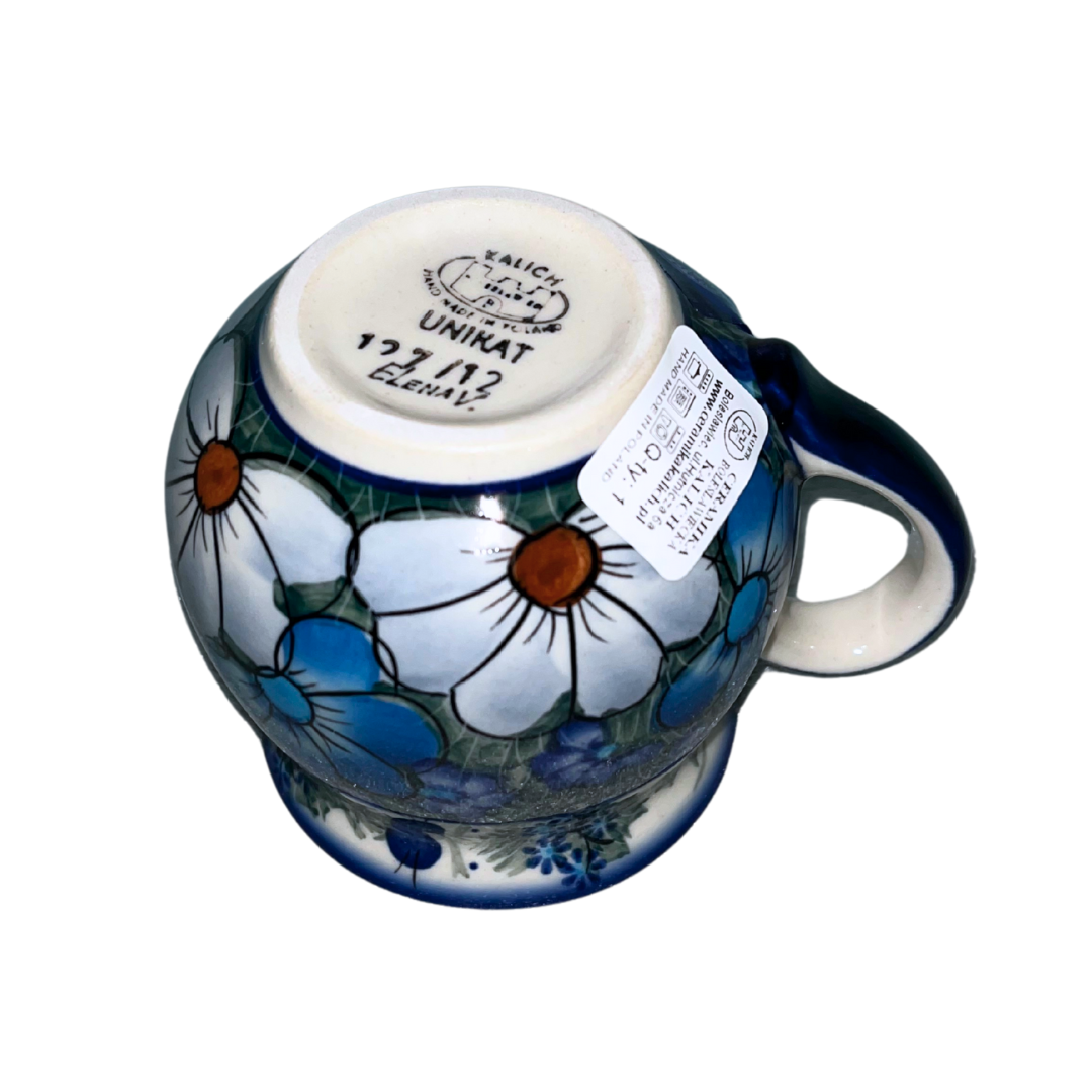 Ceramika Kalich Pattern 127/12 Wildflowers in Blue Polish pottery with hand-painted floral design. Authentic Bolesławiec stoneware, durable, dishwasher, microwave, oven safe.
