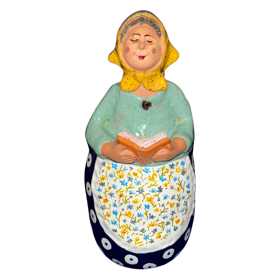 Polish Grannie Babcia with Book Handsculpted  Folk Art 12 inch 7753