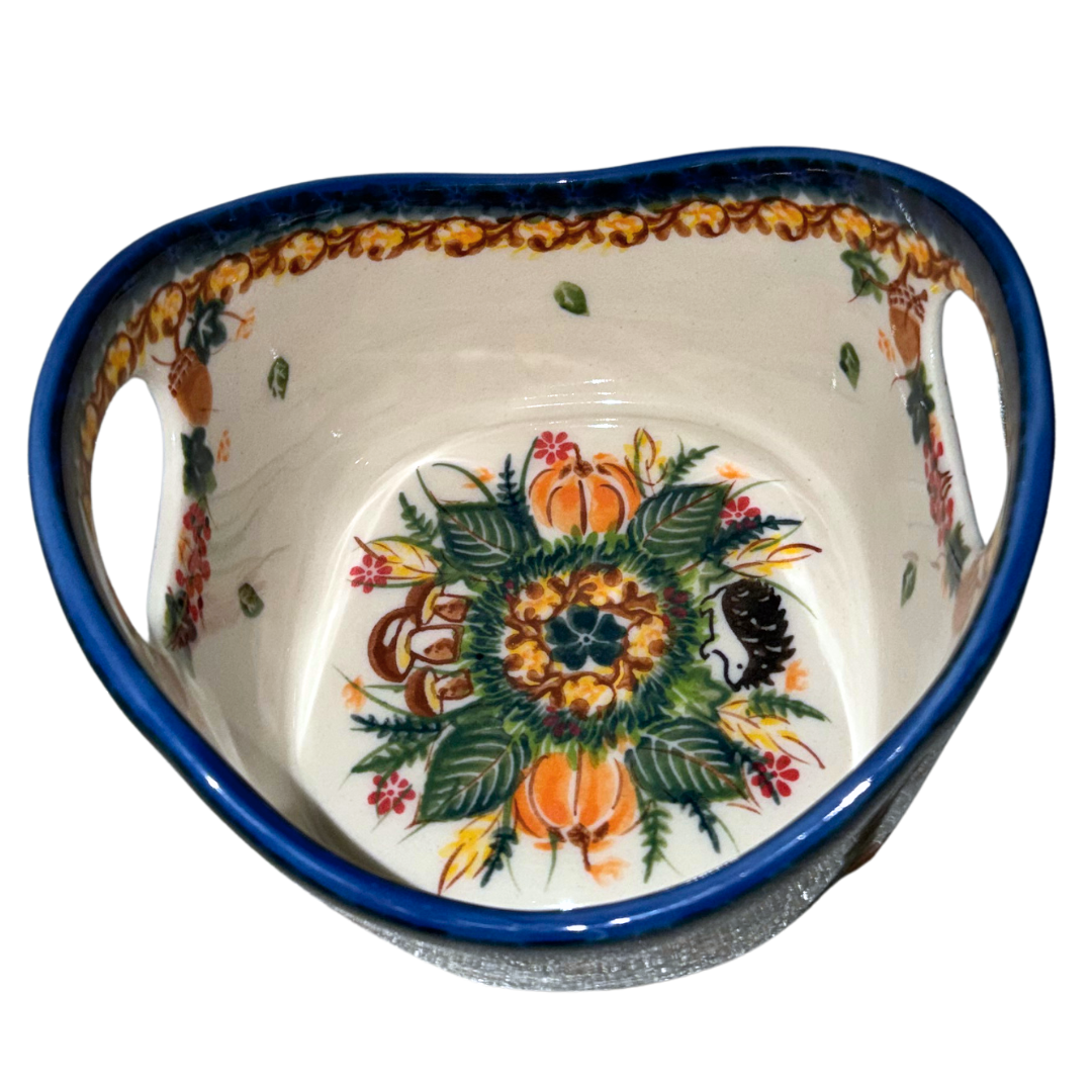 Charming Ceramika Kalich Pattern 1046 Hedgehogs and Acorns Polish pottery. Hand-painted with hedgehogs, acorns & leaves. Dishwasher, microwave & oven safe.