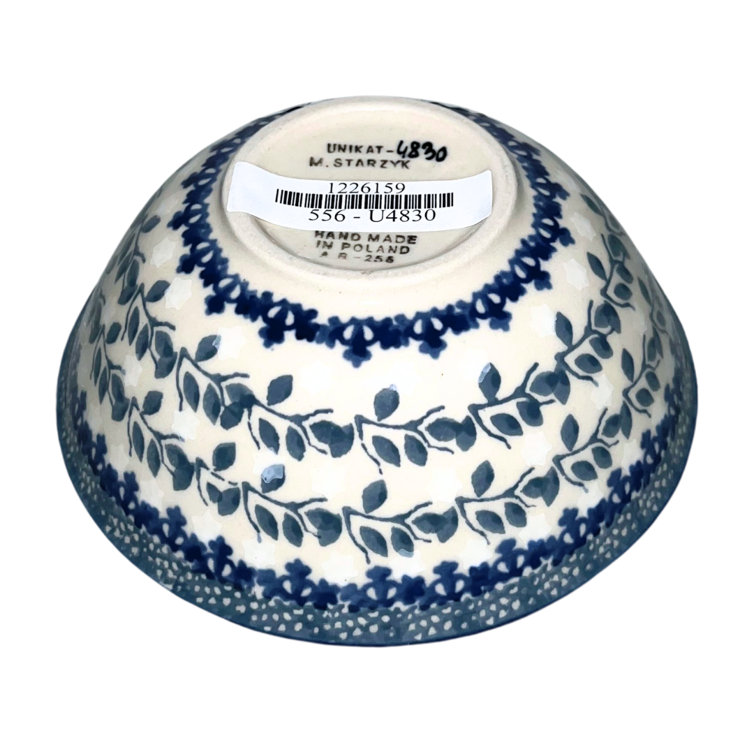 Handmade Polish pottery in pattern U4830 Bullfinch on Blue featuring delicate birds and classic cobalt designs. Durable, oven-safe stoneware from Poland.