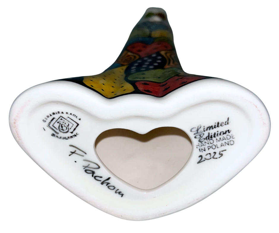 Handcrafted 12" Polish pottery angel by Kaola Studio. Limited Edition 2025, signed by P. Pachum. Impressionist Unity pattern. A collectible work of art.