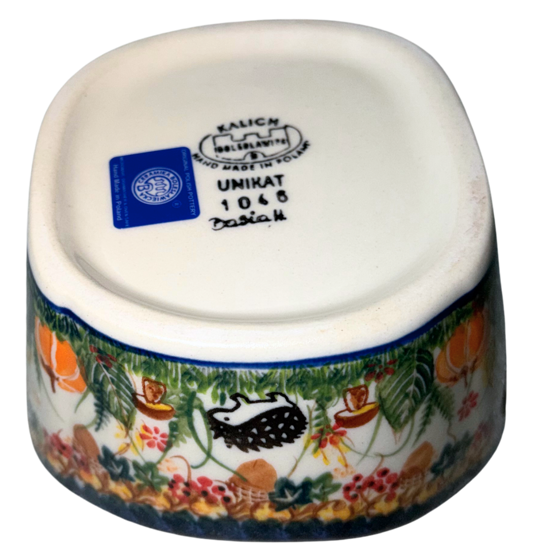 Charming Ceramika Kalich Pattern 1046 Hedgehogs and Acorns Polish pottery. Hand-painted with hedgehogs, acorns & leaves. Dishwasher, microwave & oven safe.