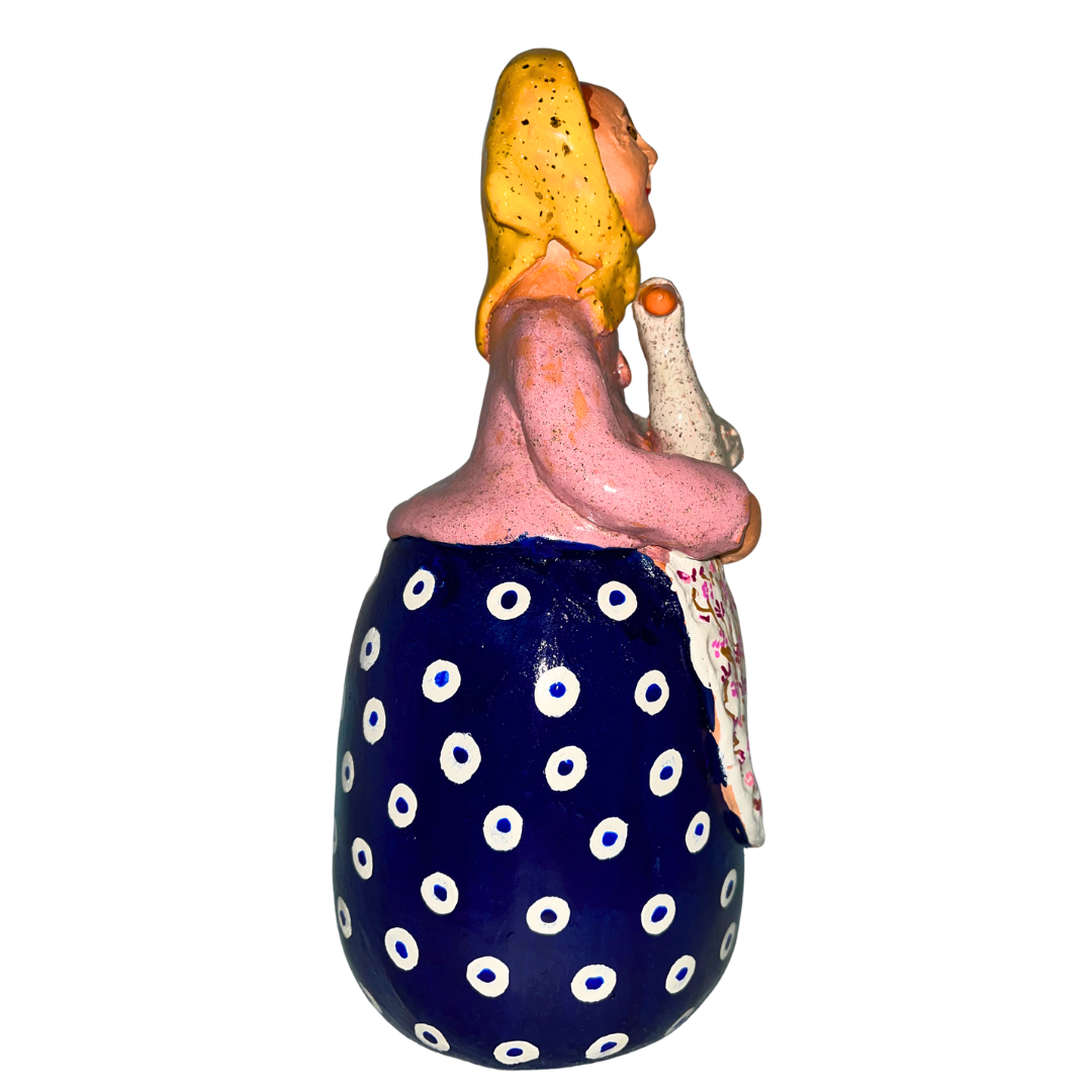 Hand-painted folk art babcia grannie figurine holding a duck