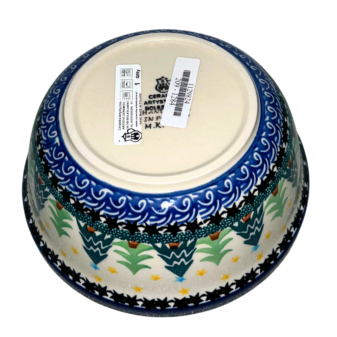 Ceramika Artystyczna Polish pottery Pattern 1284X “Christmas Trees” with festive evergreen and star design. Handmade, durable, and perfect for holiday use.