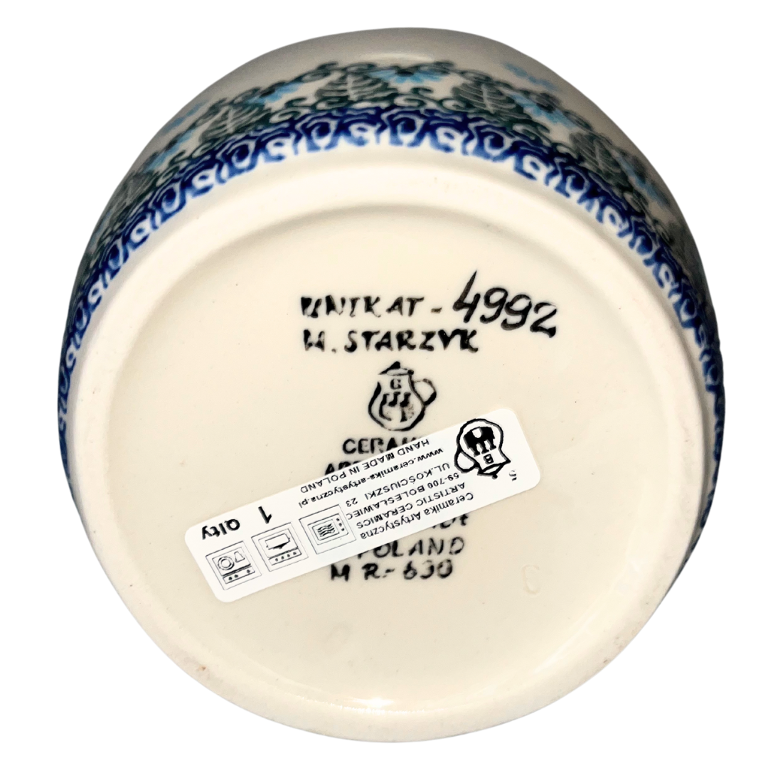 Hand-painted Polish pottery carafe in Ceramika Artystyczna pattern U4992 Forget-Me-Not. Authentic Bolesławiec stoneware.